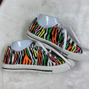 Max Azria Miley Cyrus CUSTOM Neon Zebra Print‎ Canvas Lace Up Sneakers, sz 8